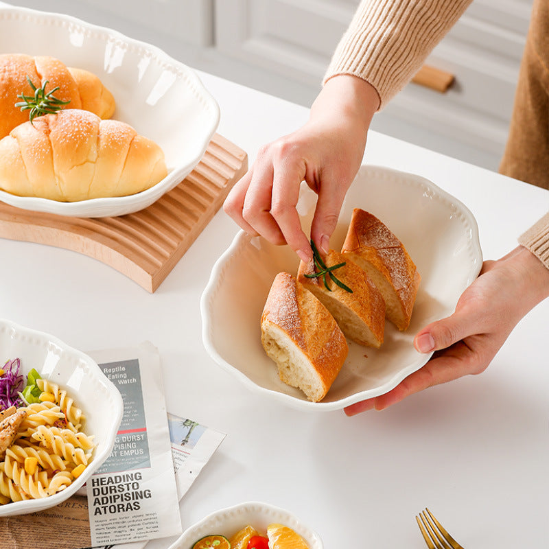 New nordic pure white baking bowl for home cheese rice plate salad bowl large ceramic deep bowl plate microwaveable