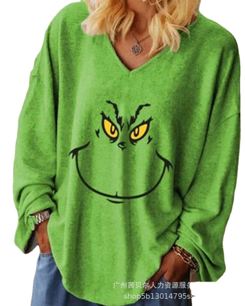 Europe, America,  ,  women's new hot-selling Christmas printed pullover long-sleeved top