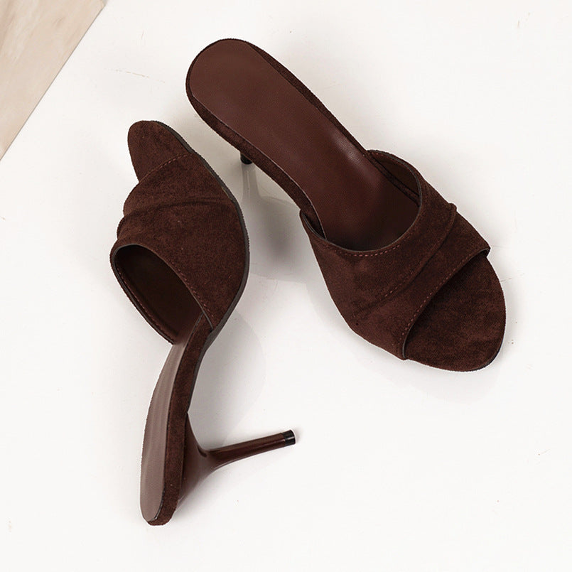 High-heeled slip-on sandals for women, 2026 summer new arrivalfashion fish mouth fashion stiletto outwear women's flip-flops