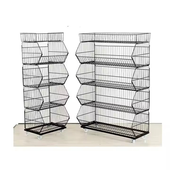 Source Factory Independent Supermarket Retail Wire Basket Stacking Floor Trash Bin Display Rack Commercial Storage