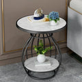 Rock slab small coffee table for home small apartment side table living room balcony round tea table double-layer storage beauty salon small table
