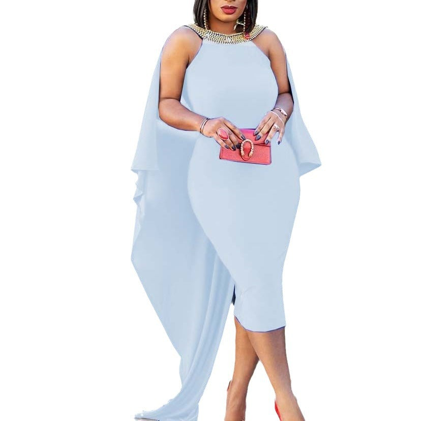fashion source fashion african fashionpure color beading backless silm long tail fashiondress big sale