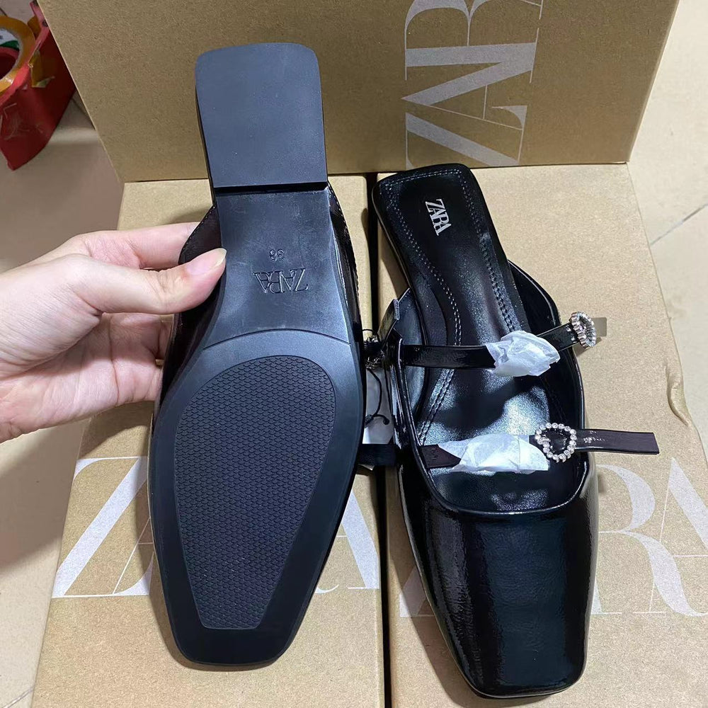 Za2024summernew arrivalflats toe cap one-piece belt diamond buckle decoration fashionoutwear women's sandals