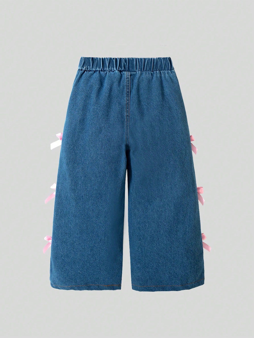 hot-selling girls' denim washed trousers with bow detail - cross-border exclusive