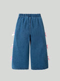 hot-selling girls' denim washed trousers with bow detail - cross-border exclusive