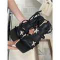 Galaxy butterfly 2025 new french fairy style mid-heel roman sandals women's floral criss-cross strappy chunky heel sandals