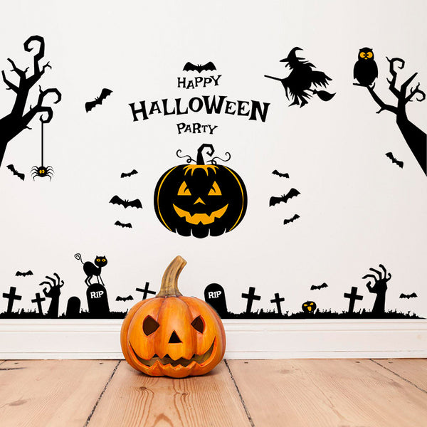 Halloween wall sticker horror elf pumpkin headlamp wall sticker window sticker decorative glass door pvcSK9093