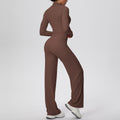 pure color brushed tight one-shoulder vest wide-leg long three-piece set sports running fitness yoga suit
