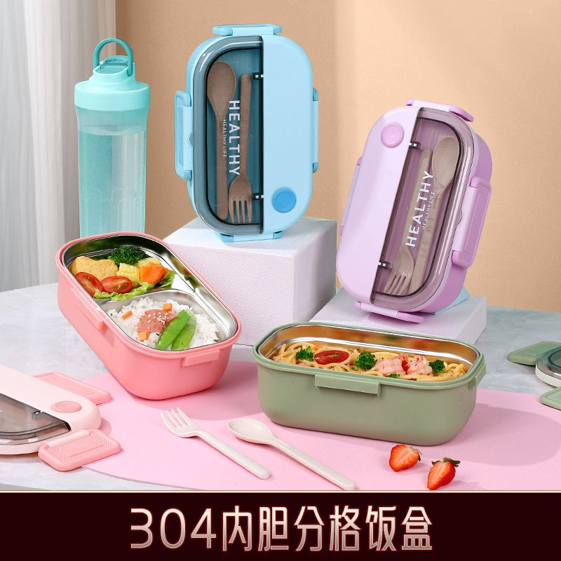 304 stainless steel lunch box can be heated in microwave oven, and office workers bring rice-tight bento boxes to seal the new lunch boxes.