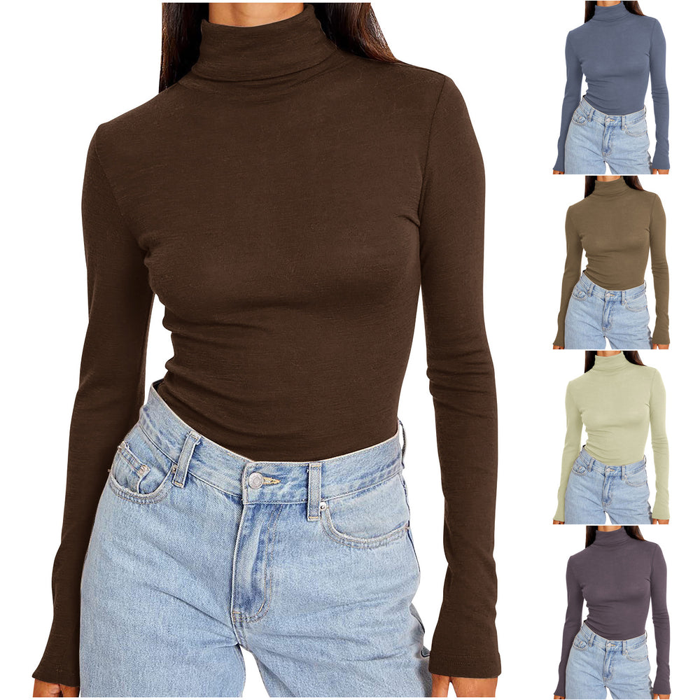 cross-border  spring new arrival: women's semi-high neck slim-fit versatile base layer top
