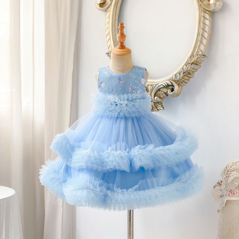 Puffy skirt girl's gauze skirt dresssummernew arrivalkidssequin skirt summer dress baby girl princess dress