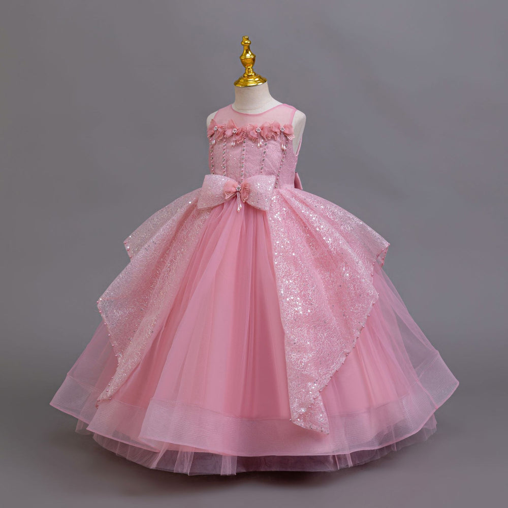 Ready-to-ship new sequin silver thread evening gown tutu wedding dress princess dress girls' performance dress kids' dress