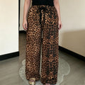 C7768 cross-border  new women's rhinestone drawstring wide-leg pants, vintage animal print casual trousers
