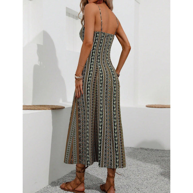 fashion bohemia style long suspender silmslimming look slit design dress for women