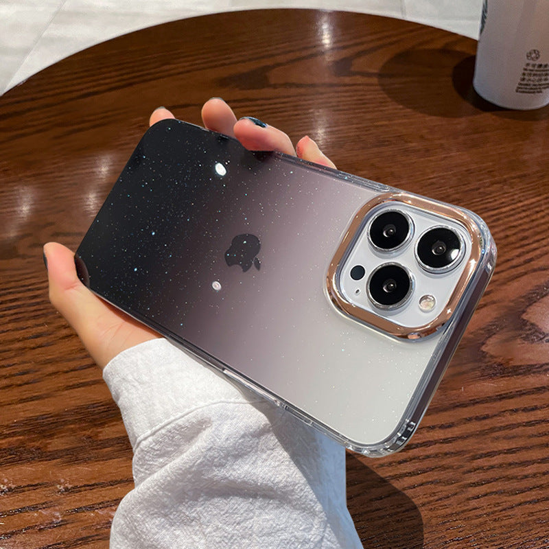 Suitable for apple 17promax single color mobile phone case iphone14 creative gradient glitter 15 acrylic protective cover
