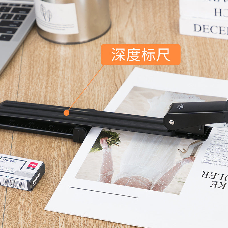 Deli Stationery 0334 Long Arm Stapler Medium Seam Stapler A3 Paper Stapler Riding Nail Stapler Stapler