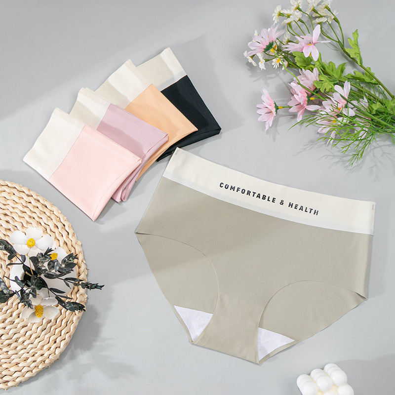 European and american cross-border exclusive: women's seamless high-waisted thong panties - color block design, ice silk nylon, high-stretch comfort