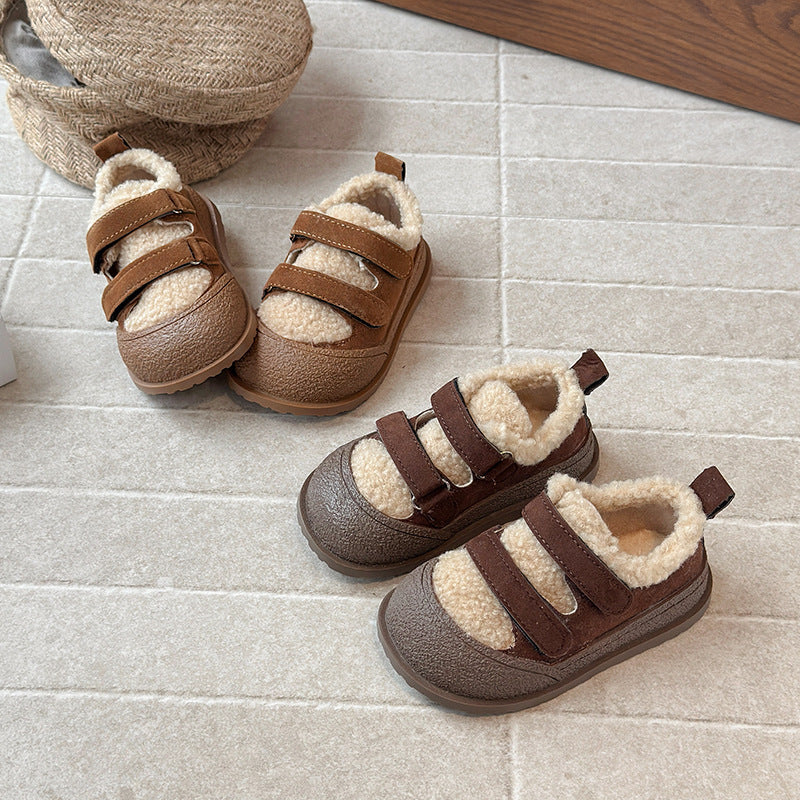 ins儿童毛毛棉鞋2025冬季新款韩版女童加绒勃肯鞋男童保暖豆豆鞋