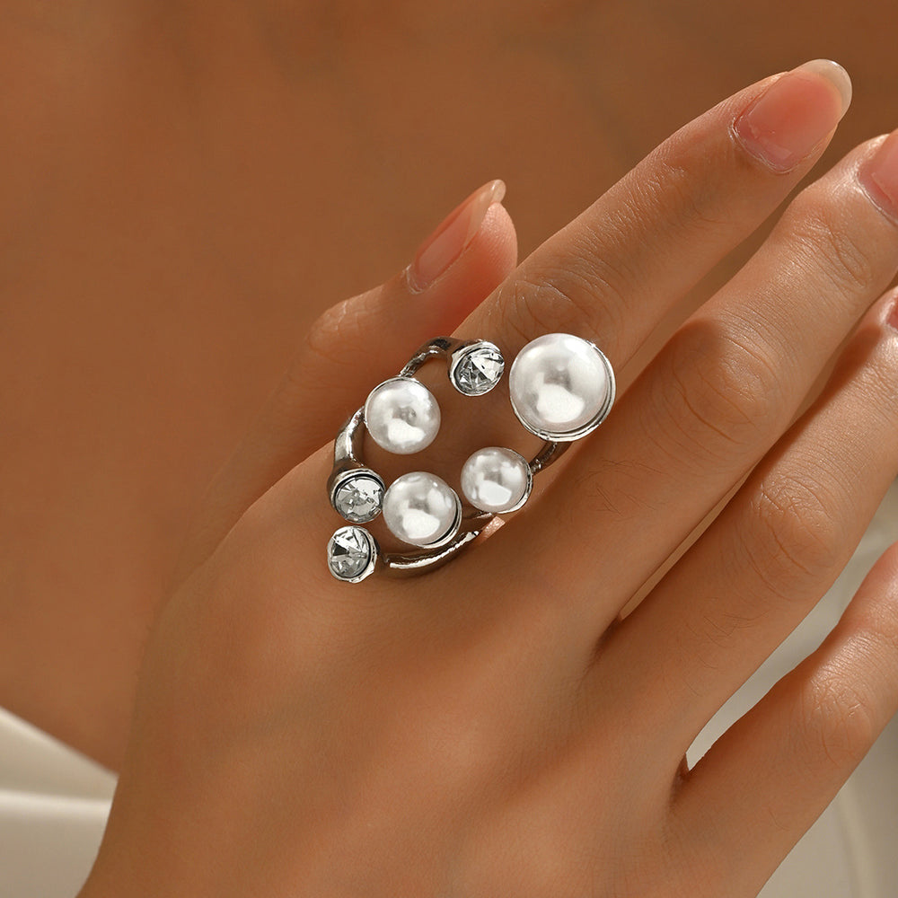 Wholesale pearl ring sets - european & american cross-border vintage faux pearl irregular high-end ring jewelry for women