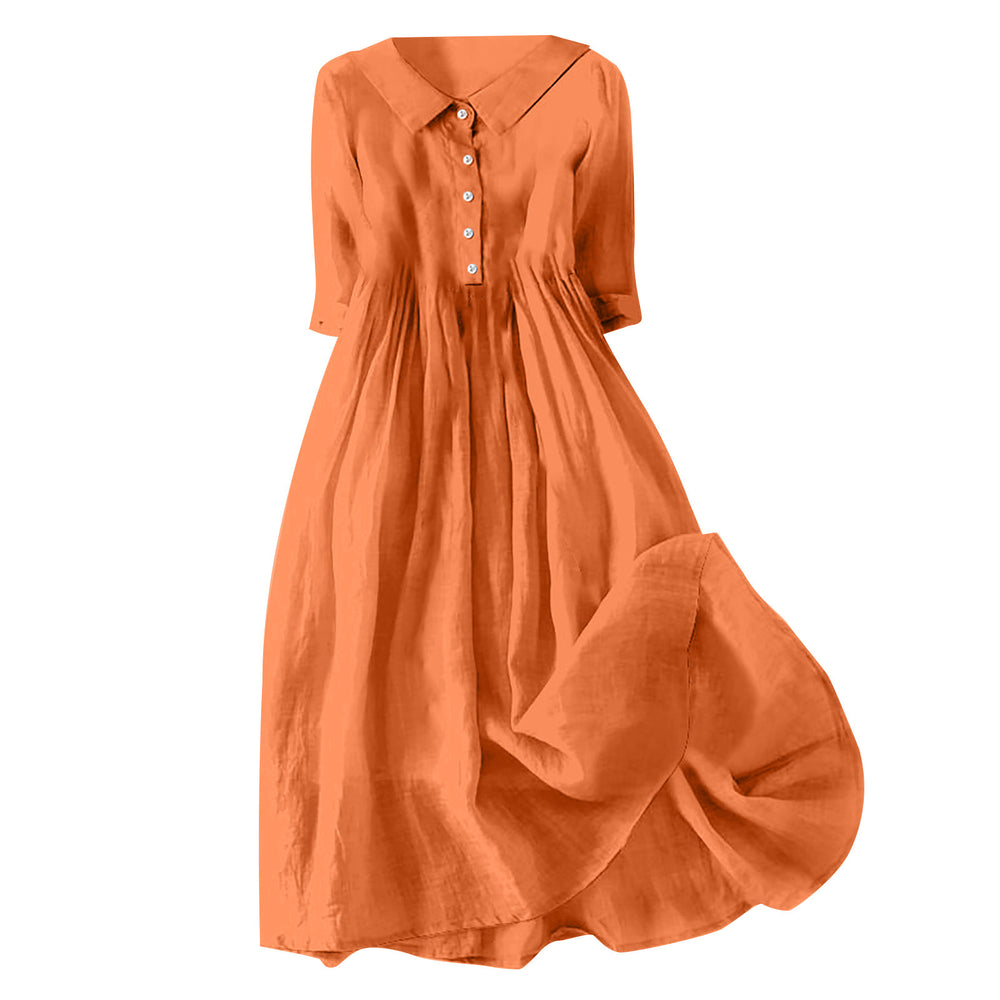 new women's casual cotton linen solid color loose-fit dress for cross-border