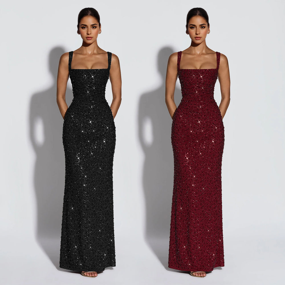 C7633 cross-border   fashion women's sexy camisole bodycon dress with tie waist and hip-hugging design