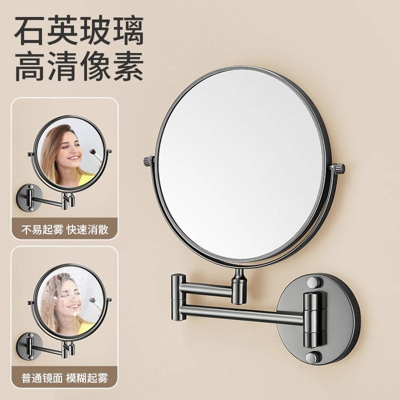 Wall-mounted makeup mirror, beauty mirror, cross-border bathroom folding double-sided magnifying round mirror, hotel bathroom vanity mirror
