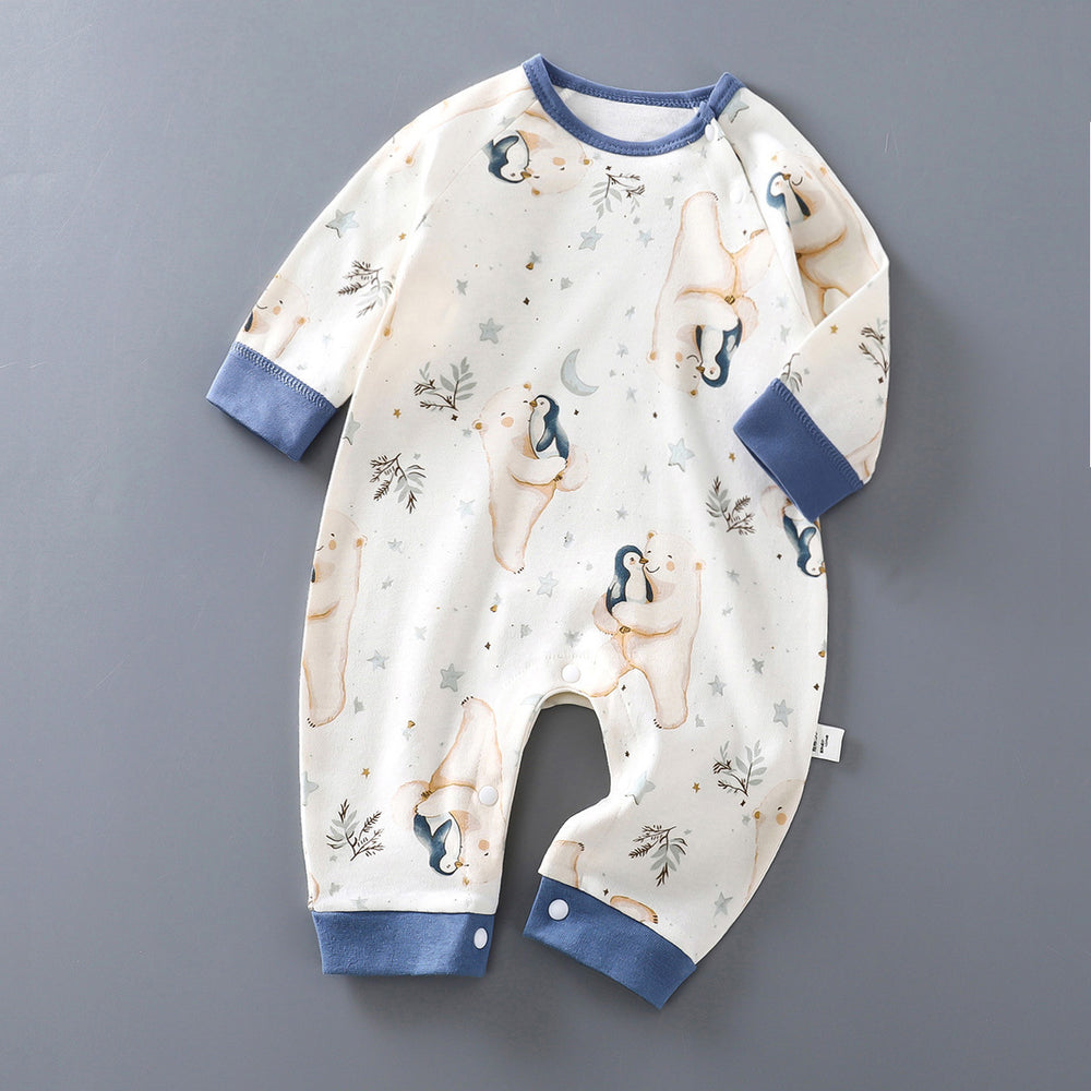 Baby pure cotton onesie baby 180g boneless romper thin cotton thickened partial placket romper kids pullover onesie