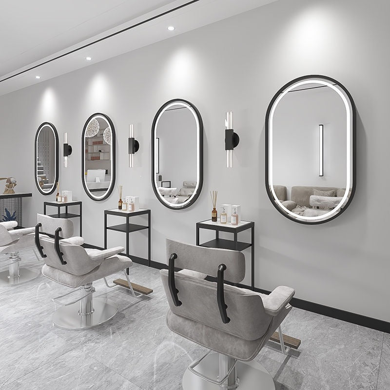 Influencer-approved barber shop mirror table, salon wall-mounted minimalist hairdressing mirror, touch-control led hairdressing mirror