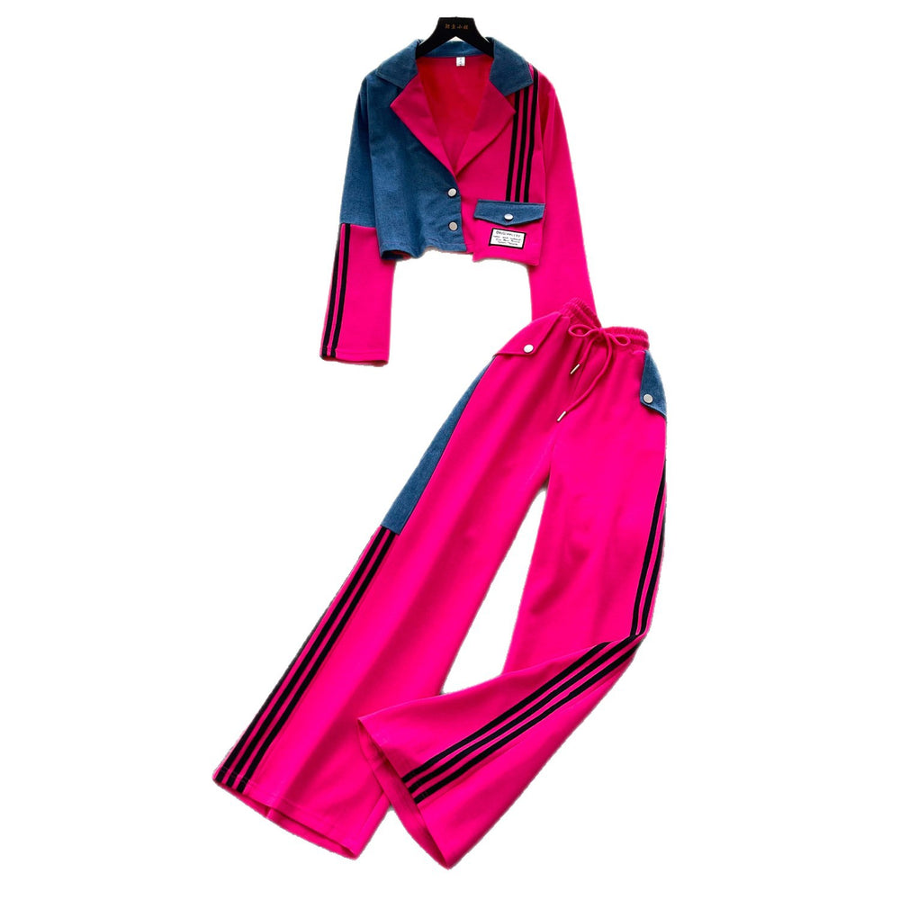 European and american color block striped two-piece set for women - autumn commute style, effortless chic, slimming fit, sporty and stylish