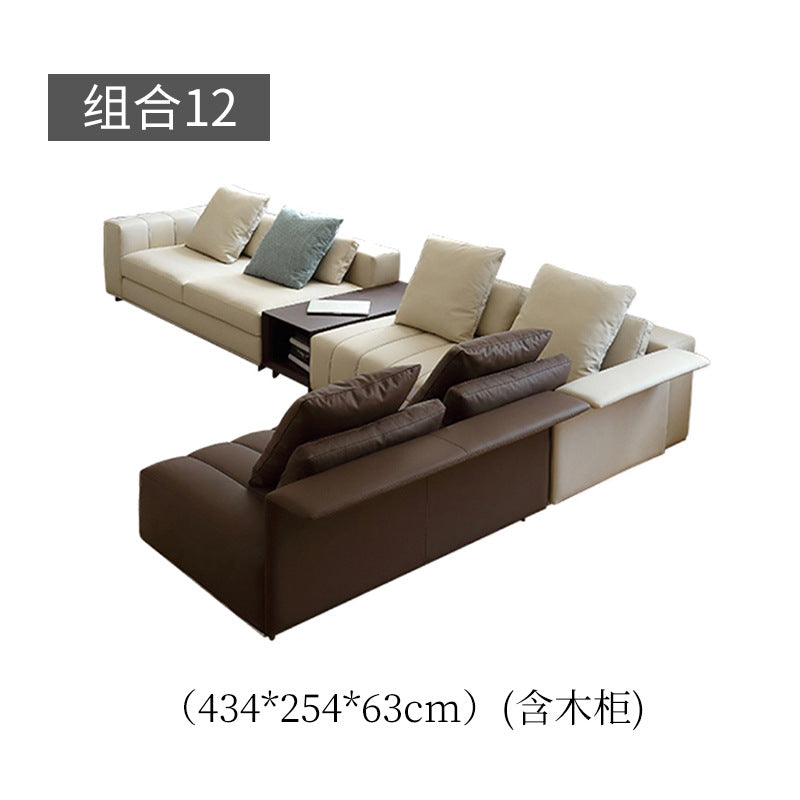 Italian minimalist piano key genuine leather sofa modern casual large apartment house living room combination napa cowhide sofa