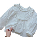 Girls' autumn collection : new pure cotton long-sleeve doll shirt, stylish and sweet blouse, white spring/autumn trend