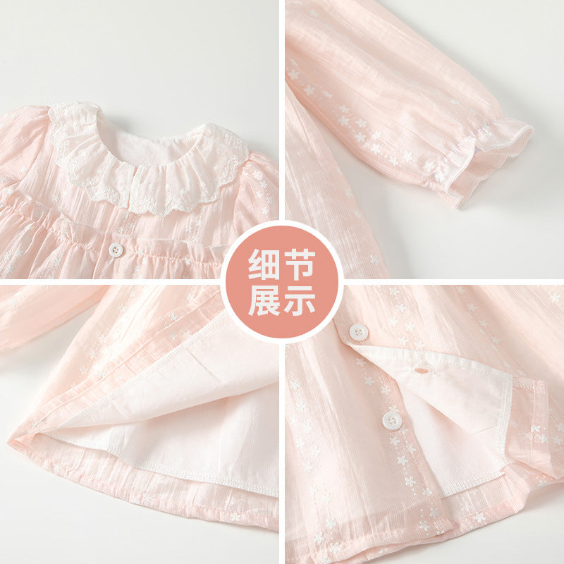 Baby autumn outfit set  new stylish girls' pink lace trim babydoll top and leggings two-piece set