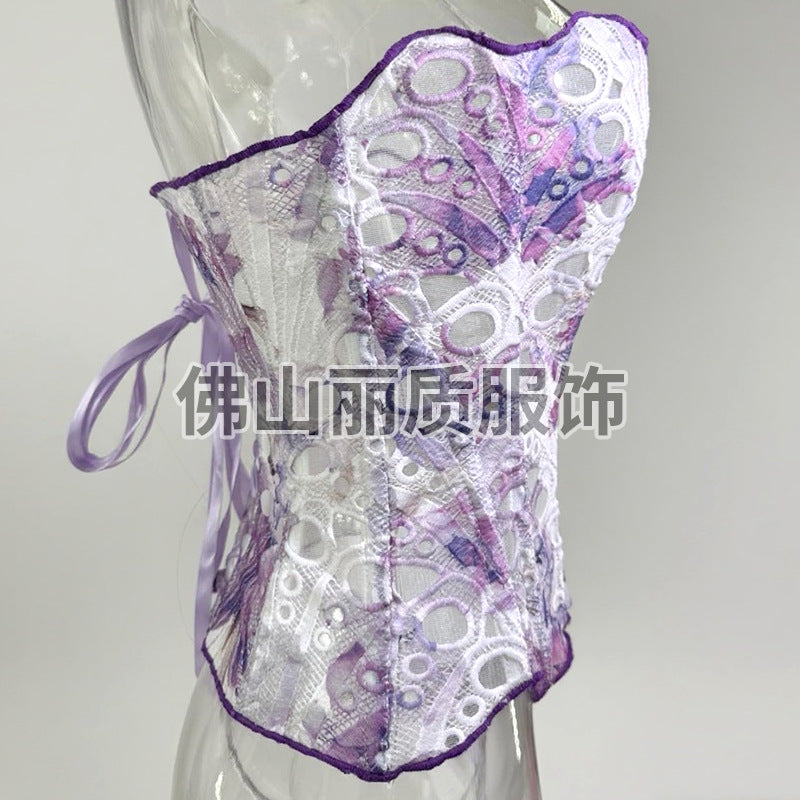 European and american court style hollow-out lace mesh corset bustier - breathable mesh sexy shaping top