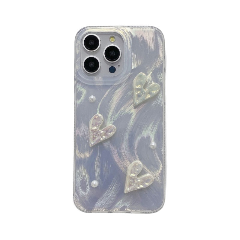 Feather yarn silver is suitable for apple 16pro stereo heart mobile phone case iphone14/13 laser creative hard protective case