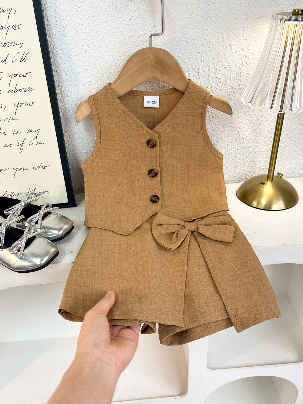 Baby clothing kids set children outfit brown vest + shorts two-piece set