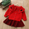 Sweatertwo-piece set5girlswearknittingsuit skirt baby girl lapel pearl cardiganoutwearlong sleevesk-style children's clothing
