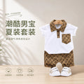 Boys' casual korean style short-sleeve polo shirt & shorts set - kids' lapel short-sleeve top + shorts two-piece outfit - wholesale children's clothing for cross-border e-commerce