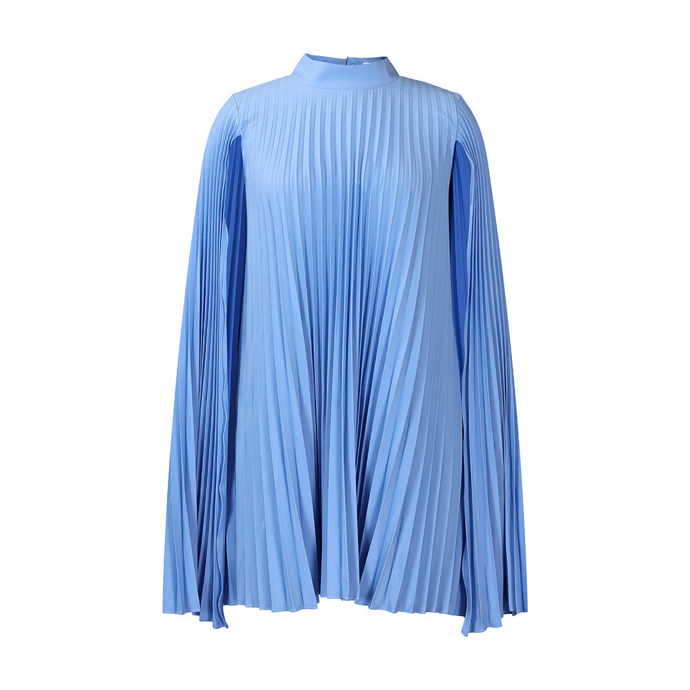 European and american women's clothing  spring new fashion loose elegant cape pleated plus size batwing sleeve export dress