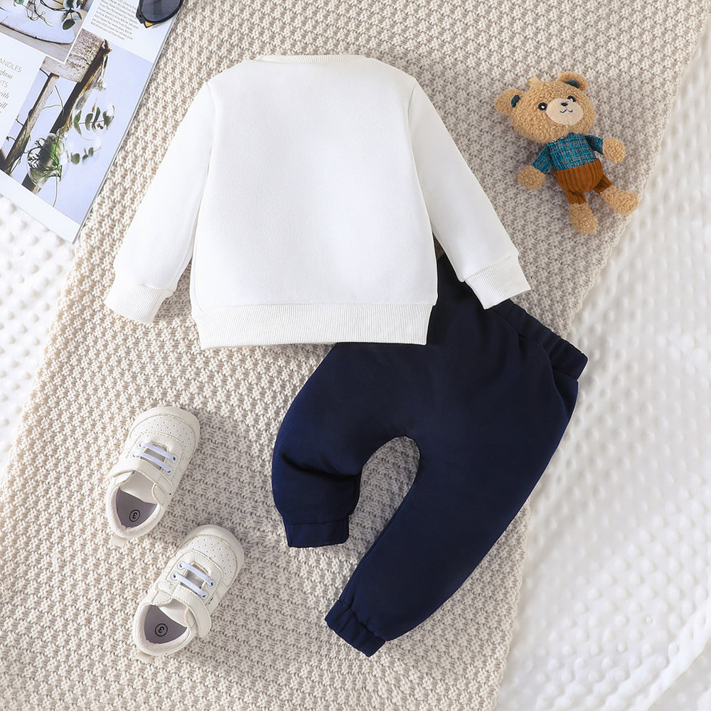cross-border e-commerce children's wear: new autumn/winter cartoon letter hat bear embroidered hoodie and pants two-piece set