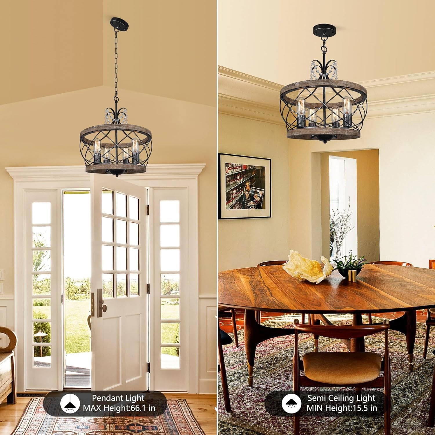 Cross-border special American solid wood country wrought iron chandelier, suitable for restaurant bar island lamp cafe lamp