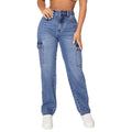 European and american style women's washed high-waisted cargo jeans - american multi-pocket straight-leg denim pants