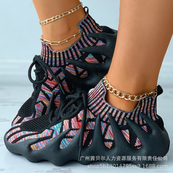 LZT4295 new women's sports shoes women's breathable thick-soled color fly-woven octopus coconut shoes women