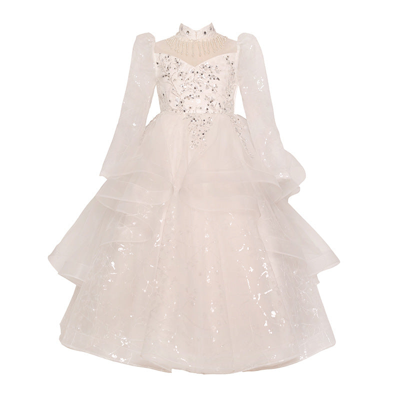 girl's dress flower girl wedding dress princess dress kids catwalk host spring & fallnew arrival mesh piano performance