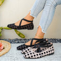 Exportfashion round toe shallow mesh polka dot one-piece buckle plus size 35-43 plaidflatsflats women's shoes