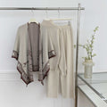 New arrival cross-border loose lazy style women's jacquard shawl turtleneck pullover knitting shirt + wide-leg pants three-piece set