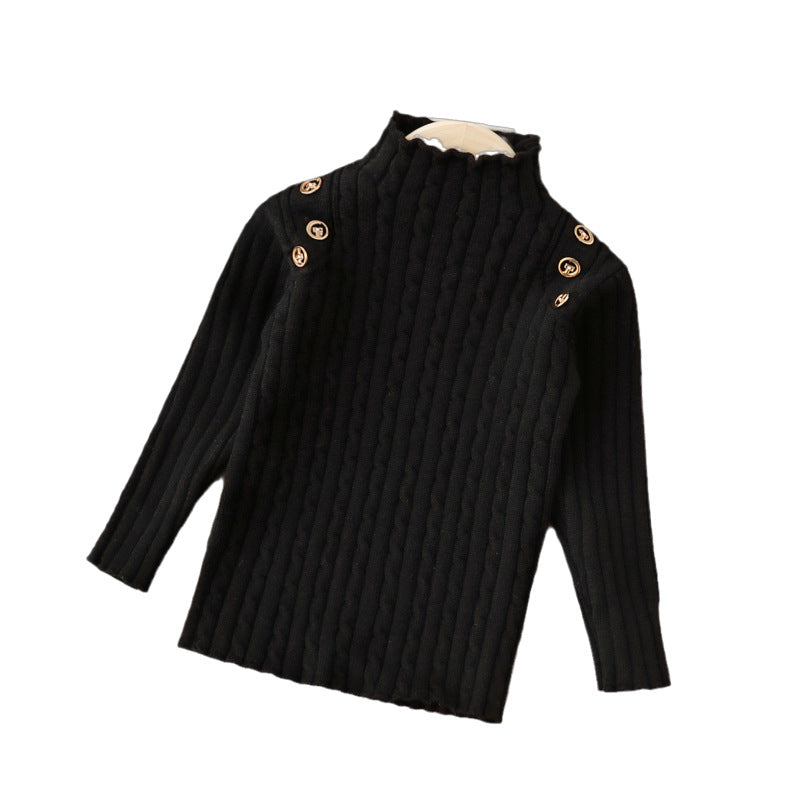 Girl half turtleneck sweaterknitting bottom shirtfall and winternew arrivalkids clothing style baby fleece-linedthickened sweater