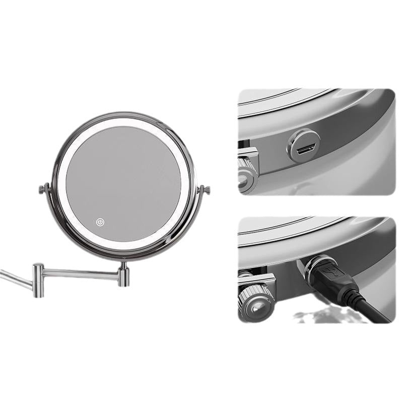 Toilet mirror folding non-punching hotel bathroom cosmetic mirror wall hanging telescopic double-sided LED beauty mirror with lamp