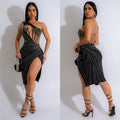 C6968 cross-border   independent station fashion fashion women's net rhinestone medium longdress