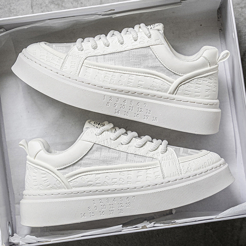 Men's winter breathable trendy versatile casual white skate shoes - youth anti-slip athletic platform sneakers - height increasing white shoes