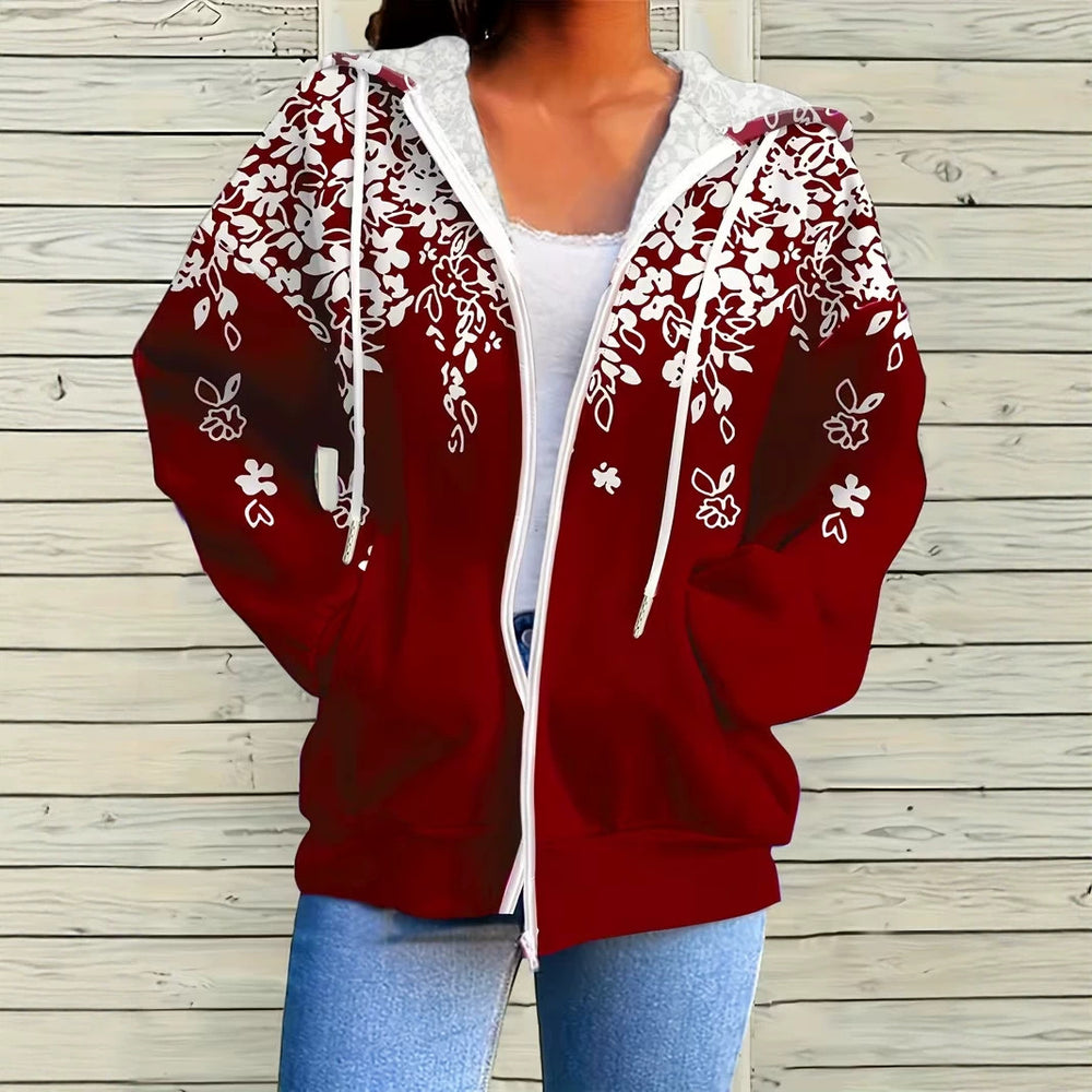 hot-selling plus-size women's zip-up hoodie, new casual long-sleeve hooded sweatshirt jacket, dropshipping available